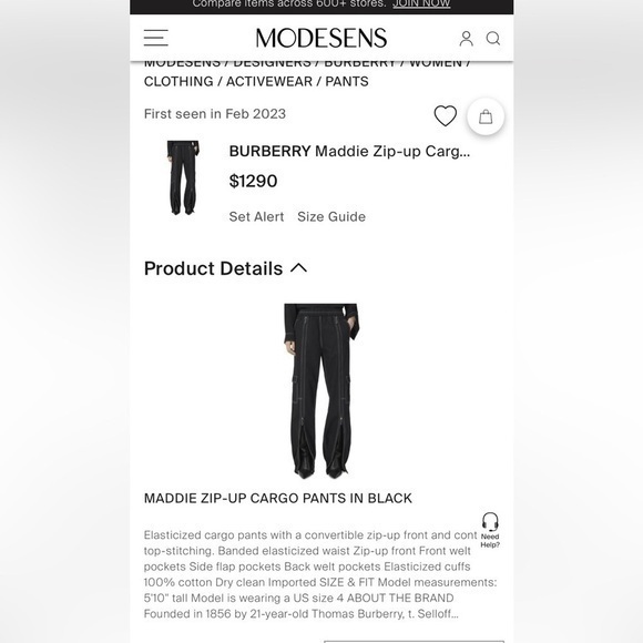 Burberry US 6 Maddie Zip Up Cargo Pants Black Contrast Stitch Zippers - Picture 3 of 16